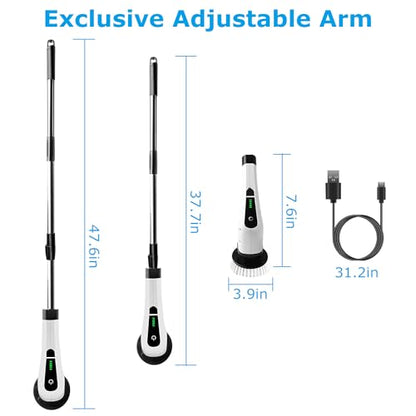 Moclever Electric Spin Scrubber 8 in 1 Electric Cleaning Brush, Cordless Rechargeable Telescopic Shower Scrubber 2 Speed Adjustable Handle Power Scrubbers for Bathroom, Tub, Floor Tile, Car