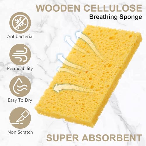 Zhengmy 100 Pieces Sponges Bulk Sponges Kitchen Compressed Sponge Natural Dish Sponge Compressed Wood Pulp Cleaning Without Scratching for Kitchen Bathroom, 3.9 x 2.4 x 0.12 Inch (Yellow) - color: Yellow