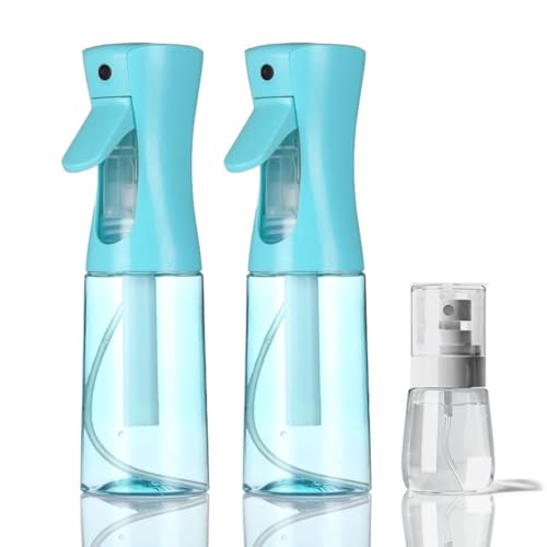 3 Pack Spray Bottles, Continuous Spray Bottle, Fine Water Mist Spray Bottles for Hair, 2-Pack 6.8 OZ (200 ML) and 1oz 30ml Travel Spray Bottle Mister for Cleaning,Plants,Barbers,Blue