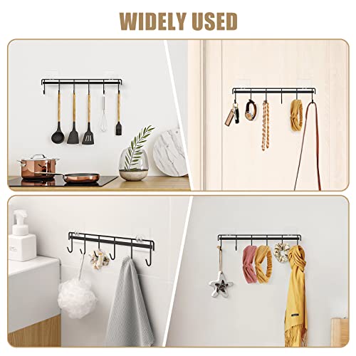 Kitchen Utensil Hanger, Adhesive Utensil Holder Wall Mount Kitchen Rack Rail with 12 Hooks, Space Saving and No Drilling, Black, 2 Pcs - color: Black