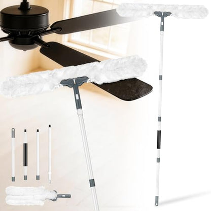 Microfiber Ceiling Fan Cleaner Duster with Extension Pole 59" | 360° Adjustable Head/ Washable/27.5 inch Wide Long Duster for Cleaning Ceiling Fan/High Ceiling/Wall/Blinds/Furniture/White
