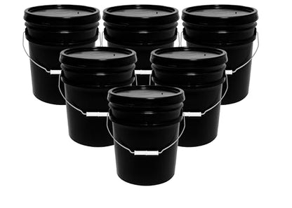 MKS Plastics 5-Gallon Bucket with Airtight Lid – Made in USA, Food Grade BPA Free Plastic, Heavy Duty Multi-Use, Metal Handle with Grip, Stackable Storage – Black, 6 Pack - color: 5 Gallon - Black, size: 6