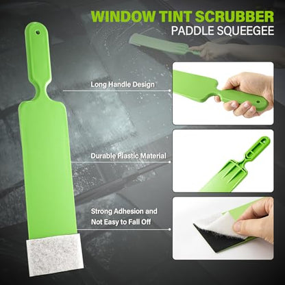 Gomake Window Tint Tool with 12 Inch Tint Brush, Long Handle Auto Bulldozer Squeegee Scrubber Paddle Squeegee Kit, Flat Glass Scraper Cleaning Tool for Car Front Windows Rear Glass