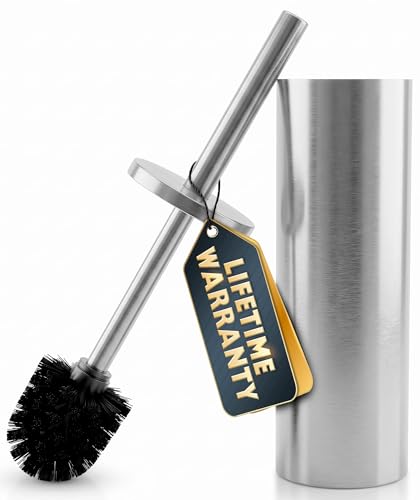 Stainless Steel Toilet Brush and Holder Set - Free-Standing Toilet Bowl Brush and Holder with Removable Inner Bowl, Splash Cover, Sturdy Bristles, Corrosion & Scratch Resistant - Modern Toilet Design - color: Silver