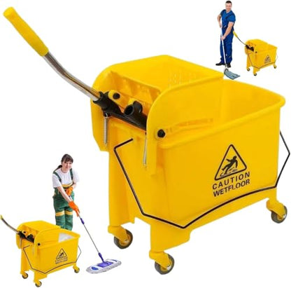 Commercial Mop Bucket with Wheels, Side-Press Wringer & Dirty-Clean Water Separation Mop Bucket, 20L Detachable Cleaning Cart, Ideal for Floor Cleaning in Restaurants, Hotels & Homes