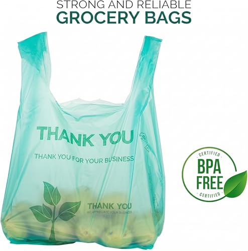 Stock Your Home Eco Grocery Bags Disposable T-Shirt Thank You Bag with Handles for Supermarket, Groceries, Produce, Shopping - style: 100 Count