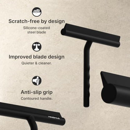 Minismus Shower Squeegee with Magnetic Hook - Silicone Window Wiper with Adhesive Wall Mounted Hanger - Shower Squeegee for Glass Doors - Rubber Squeegee - Shower Glass Cleaner (8.25 inches, Black) - color: Black