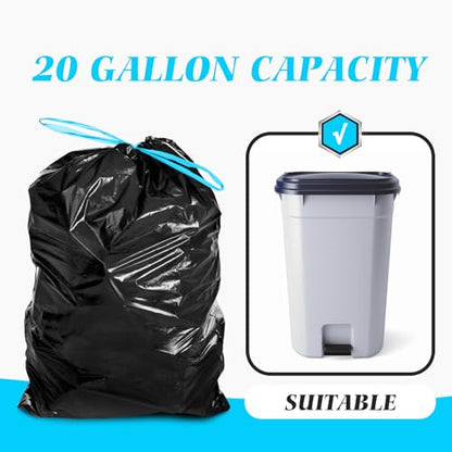 Teivio 20 Gallon 26 Counts Large Drawstring Trash Bags Strong Tall Kitchen Garbage Bags for Home/Office/Light Residential Waste/Outdoor Trash Can, Lawn，Trash Bin liners Black - style: 26-20Gallon-Black