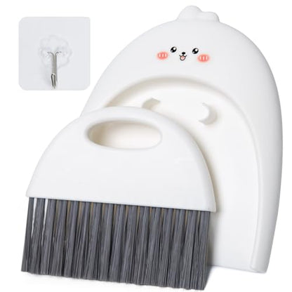 Mini Dustpan and Brush Set, Small Handheld Dust Pan with Clean Broom for Home, Kitchen, Desktop, Sofa, Keyboard, Table and Pet Cages(Cute Animal)