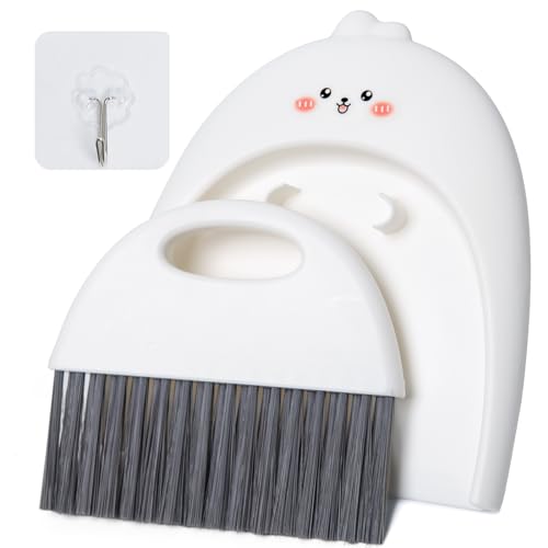 Mini Dustpan and Brush Set, Small Handheld Dust Pan with Clean Broom for Home, Kitchen, Desktop, Sofa, Keyboard, Table and Pet Cages(Cute Animal)