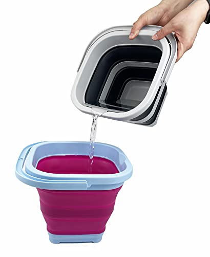 SAMMART Collapsible Rectangular Cleaning Bucket 5L (1.3 Gallon)- Foldable Camping Beach Sand Water Pot Pail- Portable Space Saving Tub for Household, Outdoor Washing (Cool Blue/Flamingo (Set of 2)) - color: Cool Blue/Flamingo (Set of 2)