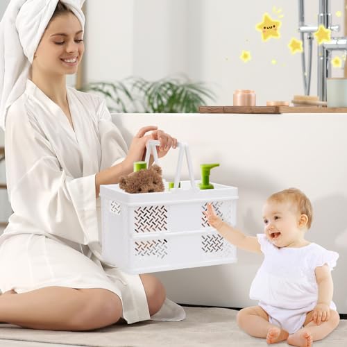 Portable Plastic Shower Caddy with Handle - Multi-Functional Organizer for Dorm, Bathroom, and Cleaning Supplies Storage - Collapsible Baby Bath Caddy and Dorm Shower Caddy - White