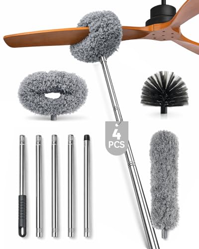 Practical 3 in 1 Dusters Kit for Cleaning, Efficient Duster with Extension Pole, Upgraded High Ceiling Fan Cleaner Duster, Easy Washable Spider Cobweb Brush Duster for Blinds/Wall/Tight Spaces