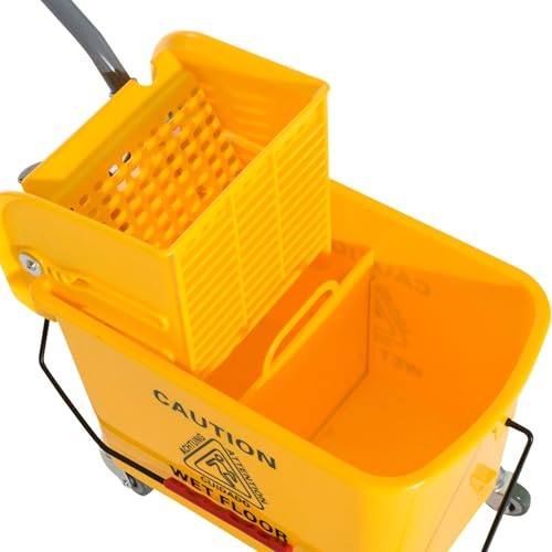 5.5Gallon Industrial Grade Mop Bucket with Adjustable Wringer, Vibrant Yellow Weather-Proof Finish, Effortless Cleaning for Efficient Cleanup