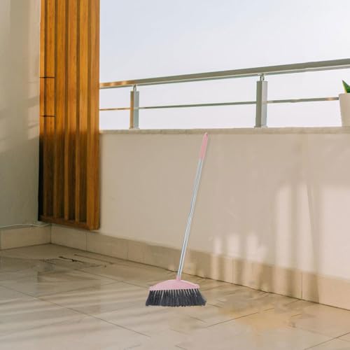 Alipis Heavy Duty Broom with Long Handle, Large Angle Pet Hair Sweeping Broom for Indoor Outdoor Floor Cleaning, Nordic Pink Handheld Courtyard Cleaning Tool
