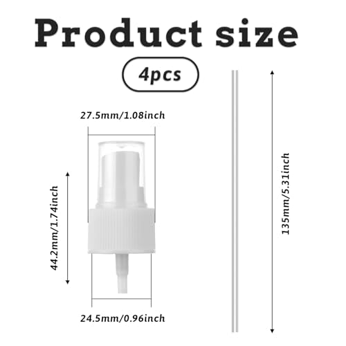 Salbsever 4 Pack Spray Bottle Top, Spray Bottle Nozzle Sprayer Tops Replacement Pump Plastic for Essential Oil Bottles, White