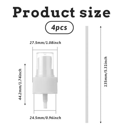Salbsever 4 Pack Spray Bottle Top, Spray Bottle Nozzle Sprayer Tops Replacement Pump Plastic for Essential Oil Bottles, White