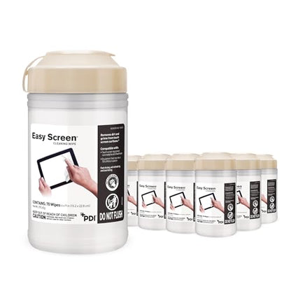 Easy Screen Cleaning Wipes, Canister – Streak-Free, Anti-Smudge Wipes for Electronics, TVs, Laptops, Tablets, Smartphones – 70 Large 6" x 9" Wipes Each, 12 Canisters per Case - size: 70 Count (Pack of 12)