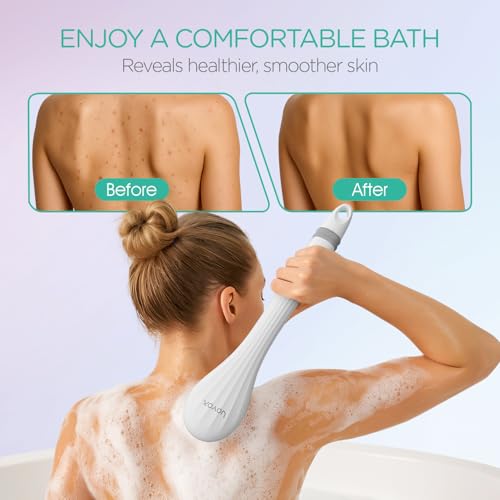 VOYOR Electric Body Brush Back Scrubber for Shower Rechargeable Exfoliating Bath Brush Powered Shower Brush with Non-Slip Long Handle Deep Cleansing, Exfoliation, Massaging Spin Brush BC100 (Grey) - color: Grey