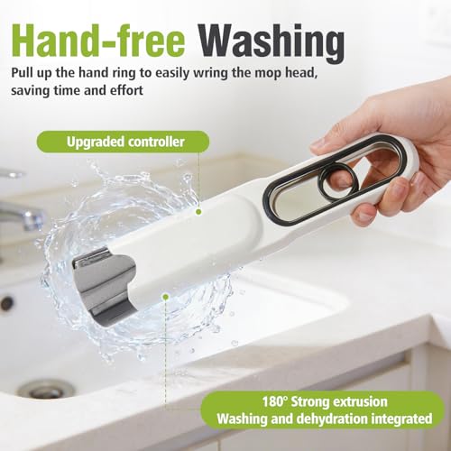 Mini Sponge Mop Self Wringing, Foldable Desktop Mop with Upgraded Handle + 2 Refill Heads, Compact Hand Mop for Countertop, Bathroom, Car Glass, Quick Wet & Dry Cleanup