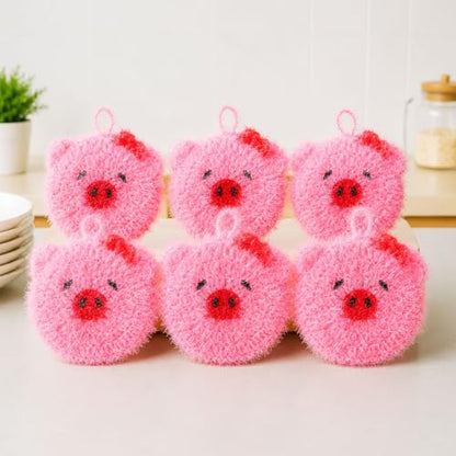 6 Piecs Cute Pig Shape Dish Sponge Dual Sided Non Scratch Pig Dish Washing Scrubbers, Reusable Household Cleaning Kitchen Tools for Dishwashing Washing Dishes Cookware - style: Pig