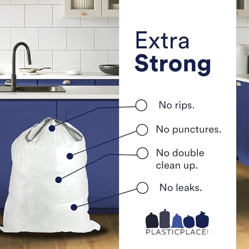 Plasticplace Trash Bags, Compatible with Simplehuman Code H, 8-9 Gallon Trash Can Liners, White Drawstring Garbage Bags, 100 Count Heavy Duty - color: White, size: 100 Count (Pack of 1)