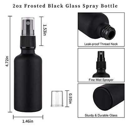 2oz Small Glass Essential Oils Spray Bottles, Fine Mist Frosted Black Spray Bottles (Set Of 3) - color: Frosted Black