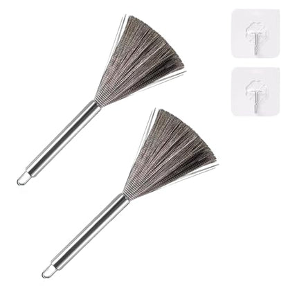 2Pcs Pots and Pans Clening Brush, Stainless Steel Scrubber Brush for Cookware Long-Handled Sink Cleaner Brush-2Hooks