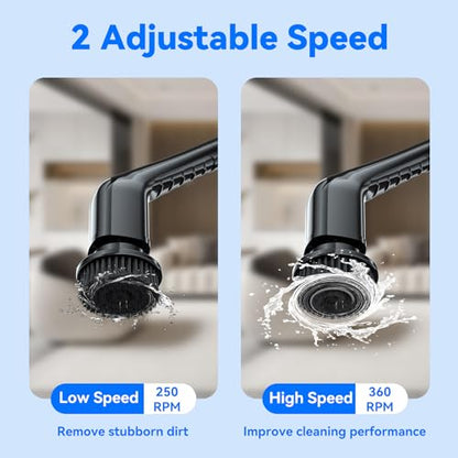Electric Spin Scrubber,Bathroom Cleaning Brush with Long Handle 8 Replaceable Brush Heads, 2 Adjustable Speeds, Cordless Power Cleaning Brushes for Bathtub Grout Tile Floor