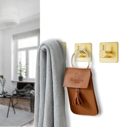 Fotosnow Gold Adhesive Hooks 15LB (Max), Non Tarnish Sticky Hooks for Hanging Towels, Coat, Backpack, Purse, Hat, Key, Self-Adhesive Towel Holder for Shower Closet Bathroom-4 Packs - color: Gold