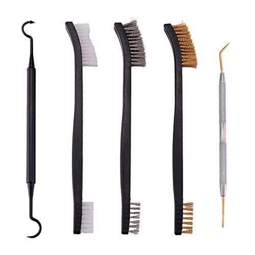 BOOSTEADY Gun Cleaning Brush & Hook Kit in Zippered Organizer Carry Case (8 Pieces) - Double End Brass Steel Nylon Bristle Brushes & Metal Polymer Hooks - color: 6 Brushes+1 Brass Ends Hook+1 Plastic Hook