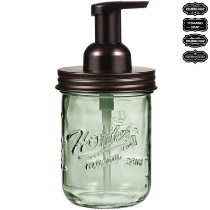 SheeChung Mason Jar Foaming Soap Dispenser, Stainless Steel Lid, BPA Free Pump, Green Glass Foam Hand Soap Dispenser, 16Oz Refillable Liquid Foam Dispenser Bottle, Bathroom Kitchen, Dish Soap-Bronze - color: Wide Mouth, Bronze-1 Pack