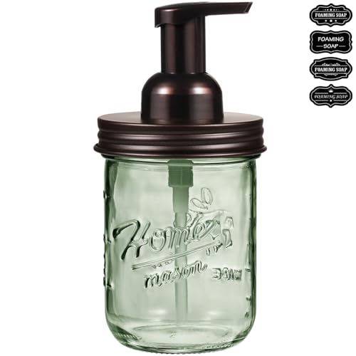SheeChung Mason Jar Foaming Soap Dispenser, Stainless Steel Lid, BPA Free Pump, Green Glass Foam Hand Soap Dispenser, 16Oz Refillable Liquid Foam Dispenser Bottle, Bathroom Kitchen, Dish Soap-Bronze - color: Wide Mouth, Bronze-1 Pack