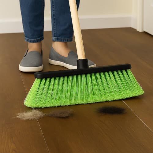 ALMA Apple Green 14" Soft Sweep Broom Head – Lightweight Flagged Bristles – 7/8" Universal Thread – Recycled PP(Apple-Green, ALMA) - color: Apple-green, size: ALMA