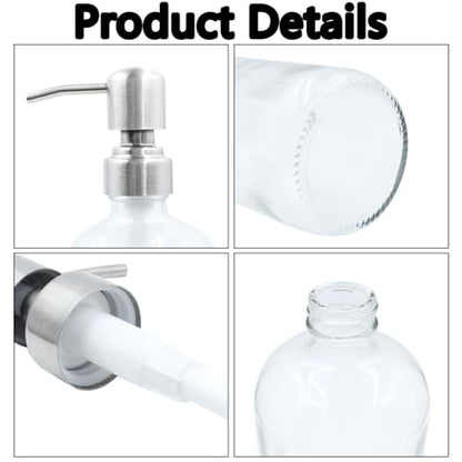 17 Ounce/ 500 ML Clear Glass Soap Dispenser with Stainless Steel Pump Refillable Liquid Hand Soap Dispenser Lotion Round Bottle Container for Kitchen, Bathroom, 1 Pack