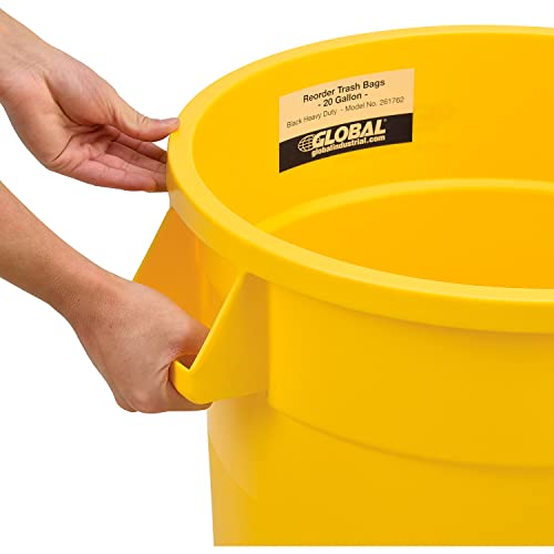 Global Industrial Commercial Round Trash Can, 20 Gallon Capacity, Plastic Garbage Can, Indoor and Outdoor Utility Trash Can, Yellow, 19" W x 22-1/2"H, No Lid - color: Yellow