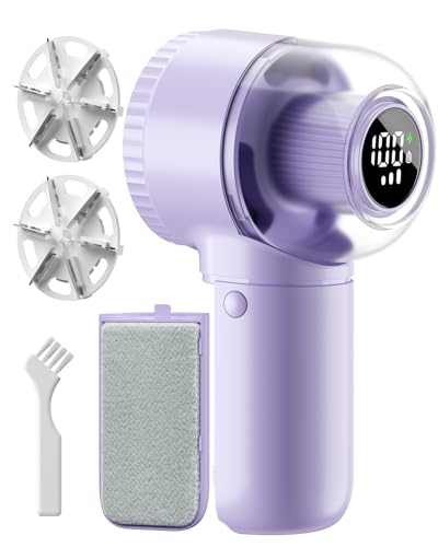 coldSky Fabric Shaver, 𝟮 𝗶𝗻 𝟭 Lint Remover with Brush, 1200mAh Sweater Shaver with Digital Display,3 Speeds Lint Shaver, 6-Leaf Blades Lint Remover for Clothes, Sofa, Bedding,Purple - color: Purple