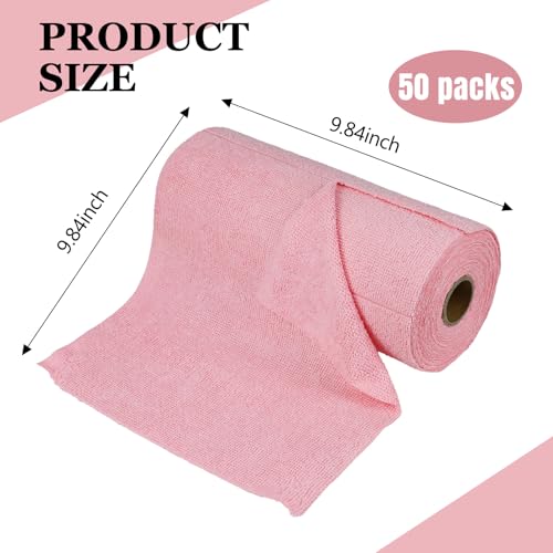 wuyaoyao 50PCS Microfiber Cleaning Cloth Roll, 10"×10" Tear Away Microfiber Towels, Reusable Washable Cloth Paper Towels, Multi-Purpose Cleaning Rags for Car Home Kitchen Garage Shop (Pink) - color: Pink
