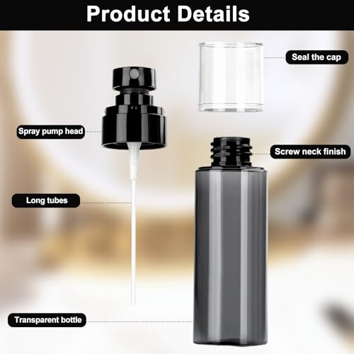 2Pcs Ultra Fine Mist Continuous Spray Bottle for Hair Styling, Cleaning, Plants, and care, Portable Travel Liquid Container, Black Color (1 x 120ml, 1 x 80ml)
