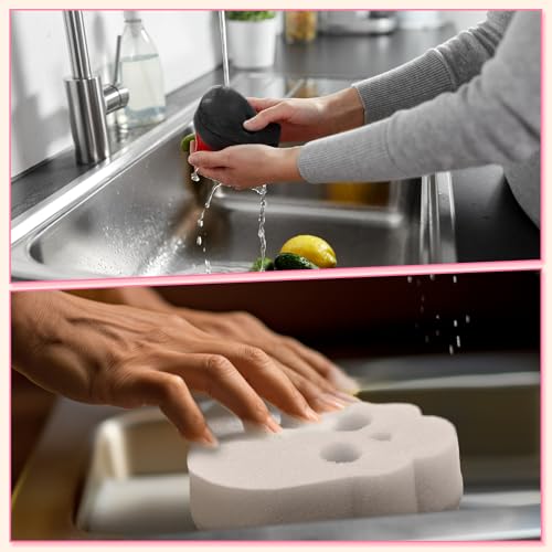 Tioncy 12 Pack Skull Kitchen Sponges Bulk Gothic Dual Sided Scrubber Pink Black White Skull Sponges Reuseble Non Scratch Dishwashing Kitchen Cleaning Accessories for Cookware Pot Boiler Pan Household - color: Black, White, Pink, style: Skull
