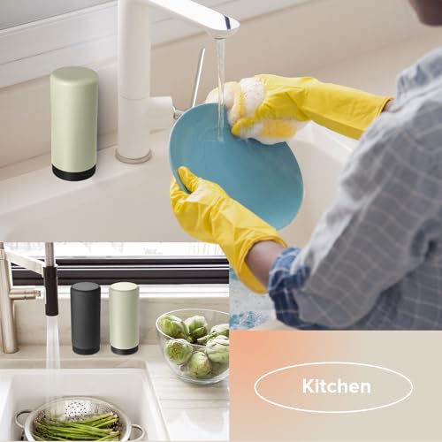 ElmRidge Dish Soap Silicone Dispenser for Kitchen Sink,Squeeze Washing Up Liquid and Hand Soap,Round refillable Silicone Bottles,Easy to Fill and to use,8.5oz,Black 2.4x2.4x5.5inch (Light Green) - color: Light Green