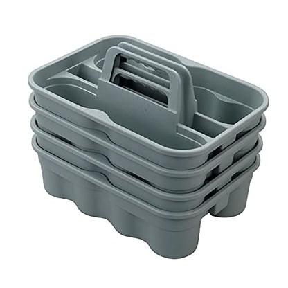Kekow 4-Pack Plastic Storage Caddy, Carry Caddy with Handle, Gray | Portable Handle, Dual Compartment Design, Fits Tall Spray Bottles, Durable Plastic, for Home Hotel Restaurant Office