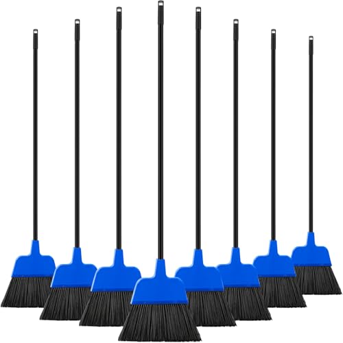 8 Pcs Outdoor Broom for Floor Cleaning 54 Inch Commercial Heavy Duty Broom Long Handle Kitchen Household Angle Brooms for Sweeper Sweeping Indoor Dust Hair Cleaner Corn Shop(Blue) - color: Blue