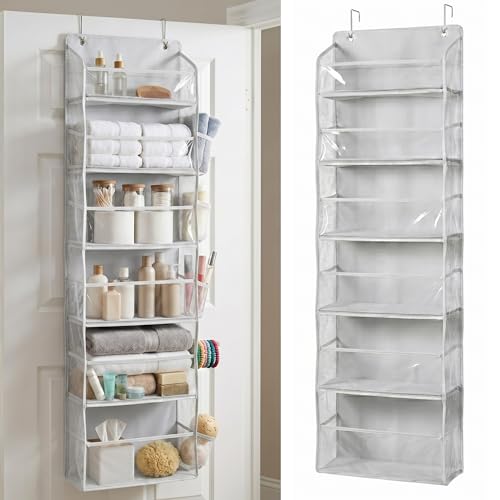 HOMELUX THEORY UPGRADED 6 Tiers Over The Door Organizer Hanging - 100D EXTRA THICK & 50lbs HUGE CAPACITY, 12 Side Mesh Pockets Over The Door Shoe Organizer, Hanging Closet Organizer (Transparent, 1pc) - color: 6. Transparent, size: Standard 1 set