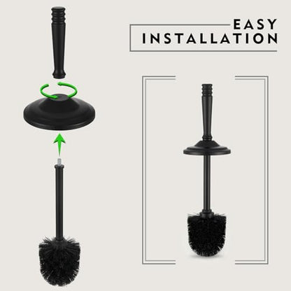 Black Toilet Brush and Holder Set, Stainless Steel Toilet Brush for Bathroom,Heavy Duty Black Toilet Bowl Brush and Holder,Deep Cleaning Modern Toilet Cleaner Brush -Space Saving, Covered Brush - color: Black