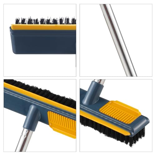 Levemolo Long Handle Telescopic Floor Scrub Brush with Stiff Bristles 2-in-1 Scraper and Cleaning Brush for Bathroom and Kitchen Tiles, Blue Hard Bristle Household Floor Cleaner