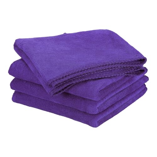 HARFINGTON 4 Pack Microfiber Cleaning Cloth, 24" x 16" Multi-Functional Cleaning Towels Reusable Absorbent Rags for Car Wash Kitchen Household Window Clean, Purple - color: Purple, size: 24" x 16"