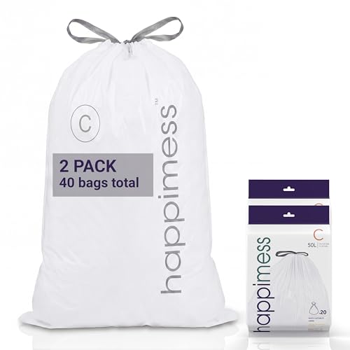 happimess 13.2 Gallon (50L) Drawstring Trash Bags, Unscented, White, Heavy Duty LDPE Liners for Kitchen and Household, Custom Fit 40 Count (2 Packs of 20 Liners) HPM3000C-W-2SET - color: White, size: 40 Count (Pack of 1)