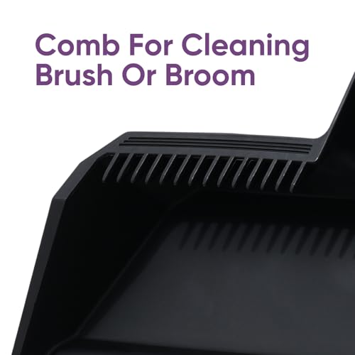 Superio 2-Pack Wide Plastic Dustpan with Comb - 16" Wide, Rubber Lip, Broom Handle Clip, Black - color: Black, size: 2 Pack