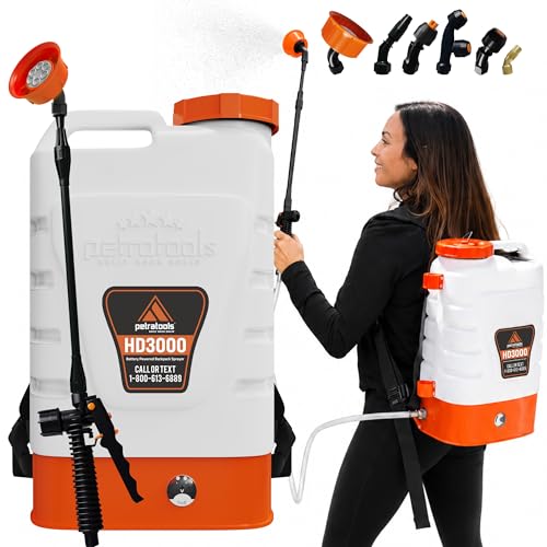 PetraTools 3 Gallon Battery Powered Backpack Sprayer in Lawn and Garden - HD3000 - Long Battery Life & Padded Straps for Comfort - Electric Sprayer w/ 6 Spray Nozzles & 80PSI (3 Gallon) - size: HD3000 (6 Nozzles)
